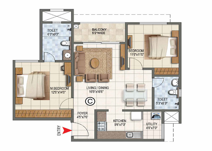 Featured Image of Century Tisora 2 BHK Apartment Floor Plan
